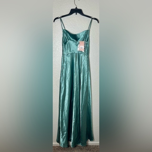 NWT Birdy Grey Lisa Long Dress in Satin Sea Glass - Picture 5 of 6